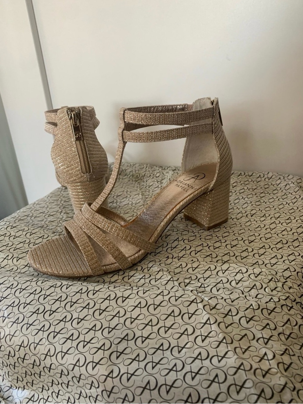 Adrianna Pappel Gold Glitter Block Heel Sandal - 6.5